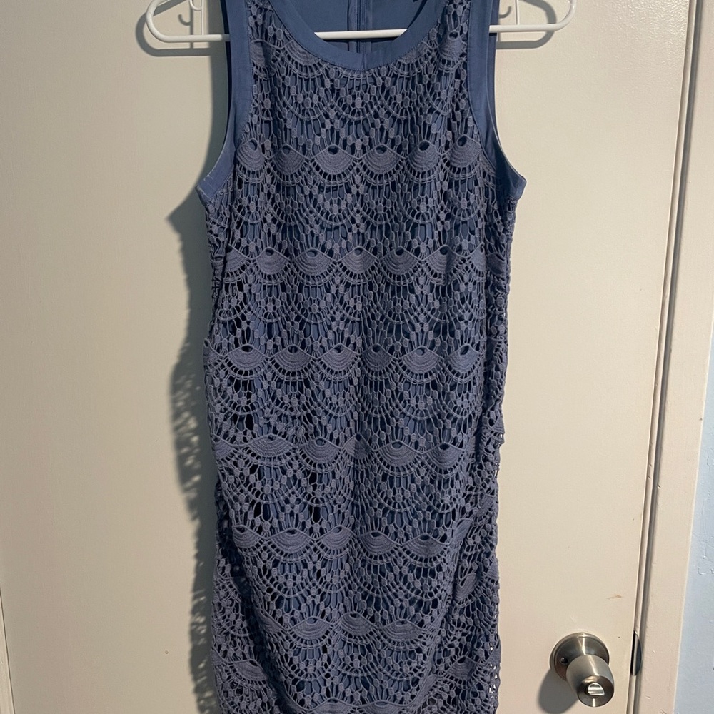 LOFT Lace Overlay Midi Dress - Blue